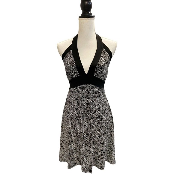 Geometric Halter V-Neck Tie Back Club Cocktail Dress Small - Picture 1 of 8